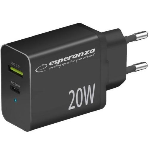 117 Esperanza EZC105K Lādētājs Type C 20W + USB QC3.0 18W