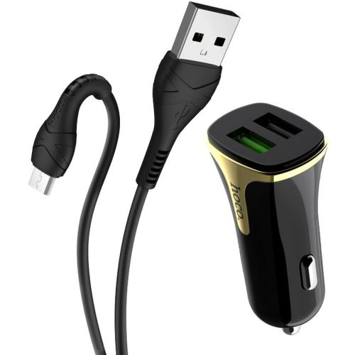 1f9dadc1be13862875d83fa88a386781 Hoco Z31 Automašīnas lādētājs + Micro USB kabelis 2xUSB QC3.0 18W