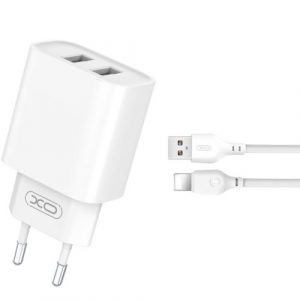XO CE02C Mobilo telefonu lādētājs 2xUSB 2.1A Lightning kabelis 1m