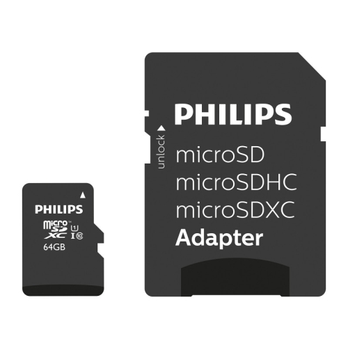 Philips-MicroSD-64GB-class-10 Philips MicroSDXC 64GB class 10/UHS 1 + Adapter