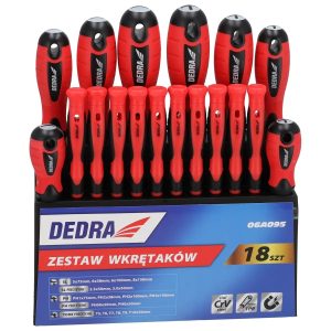 Skruvgriežu komplekts 18 gab. ar plastmasas stativu, CrV terauds (06A095)