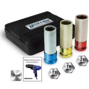 Trieciena uzliktni aluminija diskiem, kompl. 1/2" 17,19,21mm, CrMo (17M003)