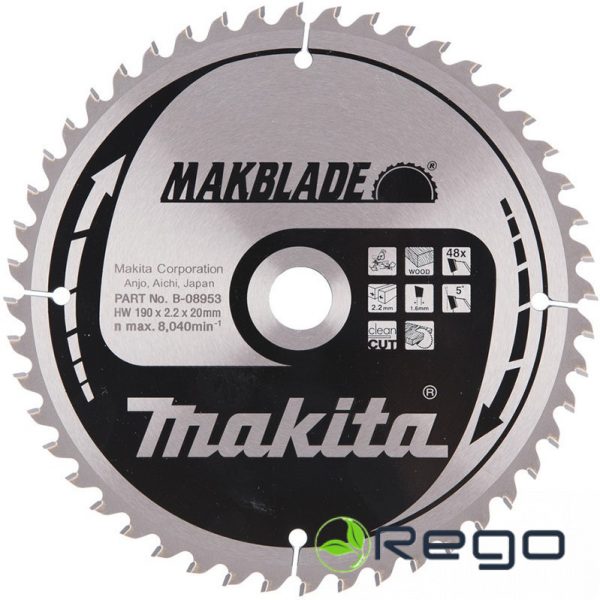 B-08953.jpg Makita T.C.T. Zāģripa MAKBLADE 190X2.2X20mm 5° T48 (B-08953)