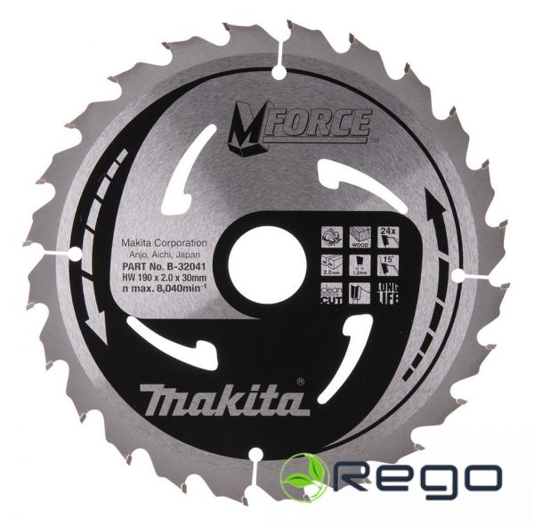 B-32041.jpg Makita Zāģripa Kokam 190X2X30mm T.C.T. 15° T24 M-FORCE (B-32041)
