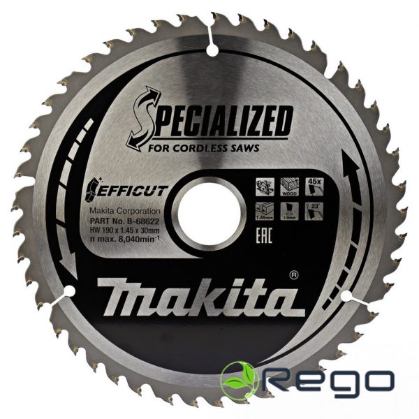 B-68622.jpg Makita Zāģripa EFFICUT 190X1.45X30mm 23° T45 T.C.T. (B-68622)