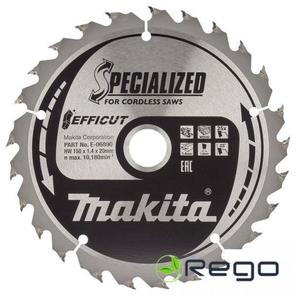 E-06890.jpg Makita Zāģripa kokam 150X1.4X20mm 23° T25 EFFICUT T.C.T. (E-06890)