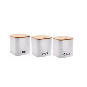 Virtuves konteineru komplekts, 3 gab., tērauds un bambuss, balts, 11.5 × 11.5 × 12.3 cm, KH 1526, Ki