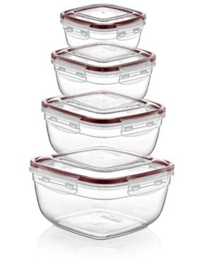 4 daļu pārtikas uzglabāšanas trauku komplekts, taisnstūrveida, 0,5 l, 0,9 l, 1,5 l, 2,4 l, 40013, Mi