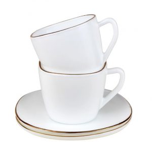 Tasīšu komplekts, 220 ml, 12 gab., kvadrātveida, opāla baltas ar zeltu, KINGHoff KH 1930