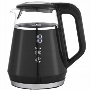 Stikla elektriskā tējkanna 1,0 l (melna), 1100 W, 1712, KAMILLE