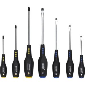 Skruvgriežu komplekts, 7 gab., SL 5 x 75, SL 5 x 100, SL 6 x 125, SL 8 x 150, PH 1 x 75, PH 2 x 100, PH 3 x 150 (0602)