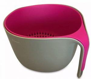 Bļoda un sietiņš, pelēka un rozā Kasele.