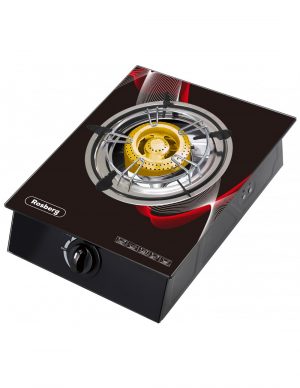 Vienrinķa gāzes plīts Rosberg R51454GA, 30 mbar, melns rūdīts stikls, čuguna deglis