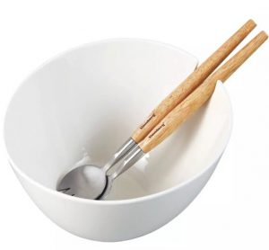 Keramikas salātu bļoda, balta, ar tērauda karošu komplektu ar koka rokturiem, Klausberg, KB 7787