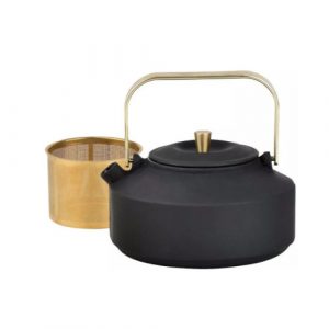 Čuguna tējkanna ar sietiņu, emaljēta iekšpuse, 1 l, melna ar zelta elementiem, KINGHoff, KH 1935