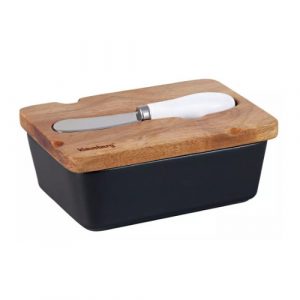 Keramikas sviesta trauks, melns, ar akācijas koka vāku un tauku nazi, Klausberg KB 7784