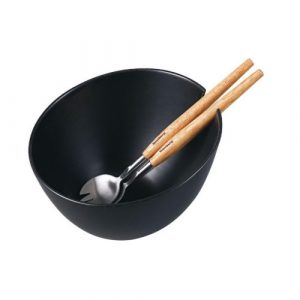 Keramikas salātu bļoda, melna, ar tērauda karošu komplektu ar koka rokturiem, Klausberg, KB 7786