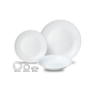 Stikla šķīvji, 18 gab. komplekts (vakariņām, desertam, zupai), opāls, balts, KINGHoff, KH 1875